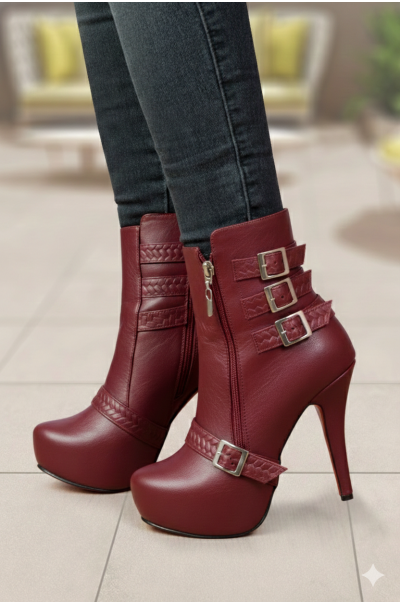 Fernanda Red Leather Ankle Boots